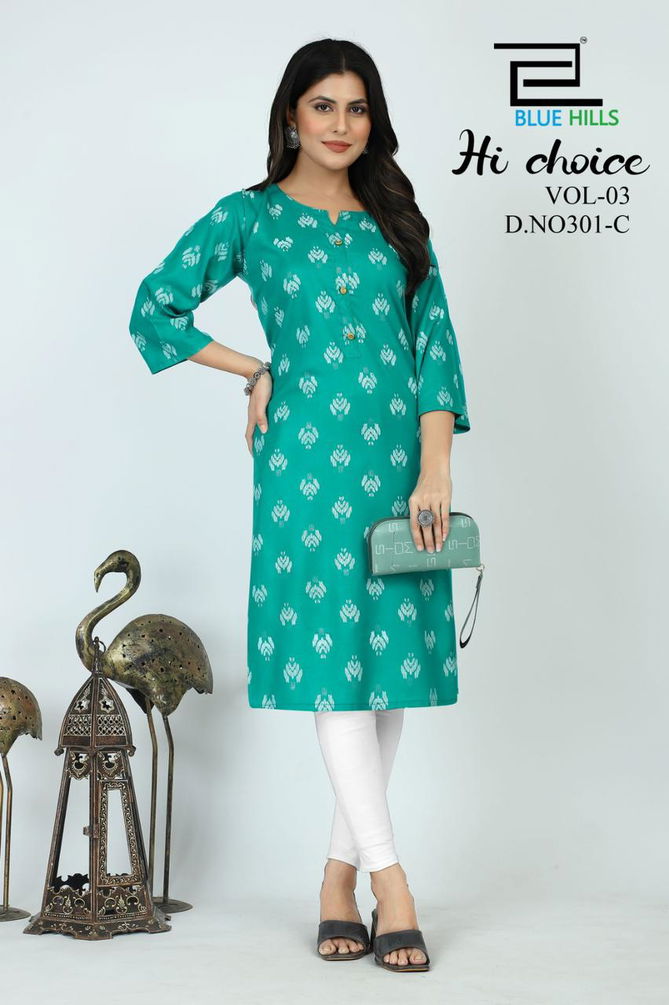 Blue Hills Hi Choice Vol 3 Daily Wear Printed Kurti Catalog
